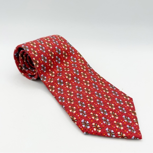 Hermes Other - Hermes 7798 FA‎ Cherry Red Pasel Floral Bunches 100% Silk Tie Made in France